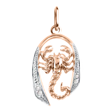 Pendant zodiac sign "Scorpio" in red gold with zirconia 