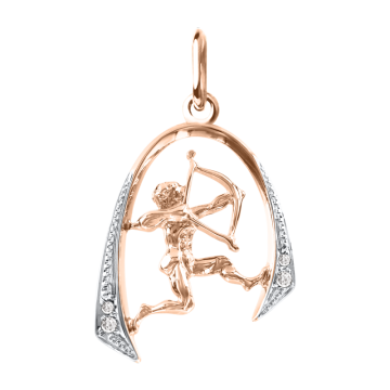 Pendant zodiac sign "Sagittarius" in red gold with zirconia 