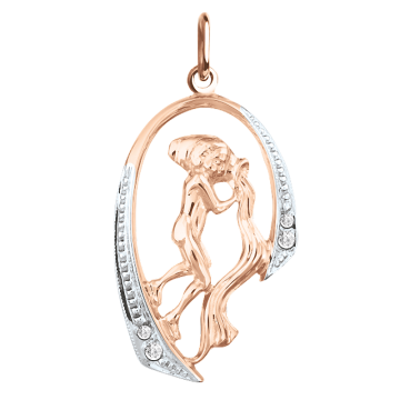 Pendant zodiac sign "Aquarius" in red gold with zirconia 
