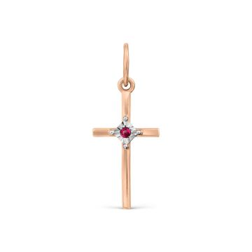 Pendant in red gold of 585 assay value with ruby 