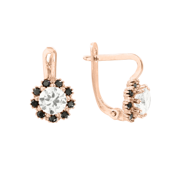 Infant earrings in red gold of 585 assay value (14ct) with zirconia 