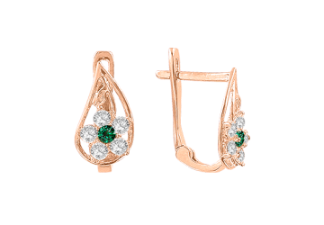 Infant earrings in red gold of 585 assay value (14ct) with zirconia 