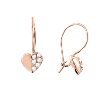Infant earrings in red gold of 585 assay value (14ct) with zirconia 