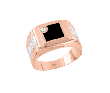 Herrenring aus Rotgold 585° mit Onyx, Zirkonia 