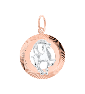 Pendant zodiac sign "Capricorn" in red and white  gold 