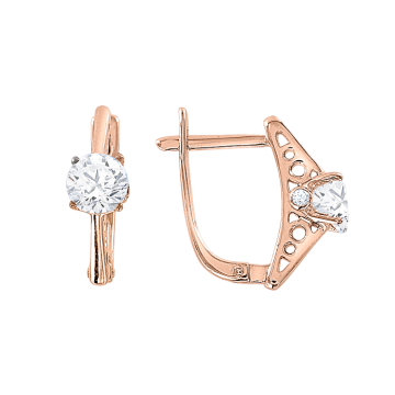 Earrings in red gold of 585 assay value with Swarovski crystals 
