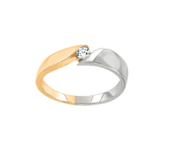 Gelb/ Weißgold 585 Damenring mit Brillanten 