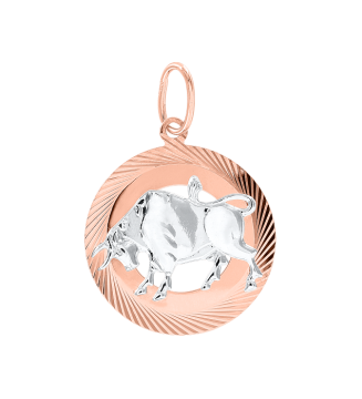 Pendant zodiac sign "Taurus" in red and white gold 