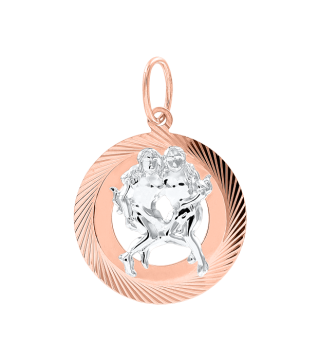 Pendant zodiac sign "Gemini" in red and white gold 