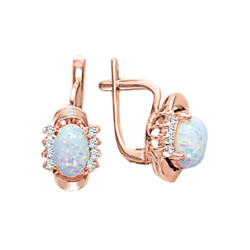 Earrings in red gold of 585 assay value with opal, zirconia 