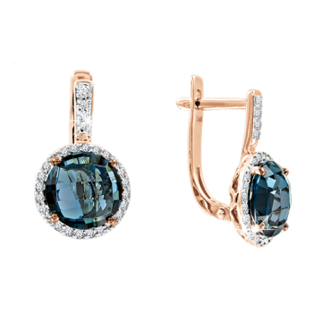 Серьги из красного золота 585 пробы с лондонским топазом и бриллиантами 