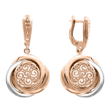 Earrings in red and white gold of 585 assay value 