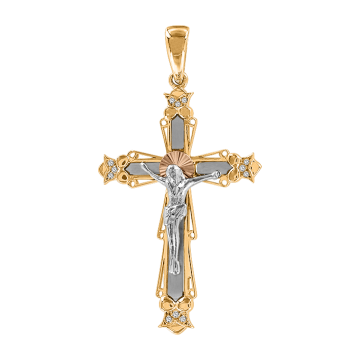 Cross from red gold of 585 assay value with cubic zirconia 