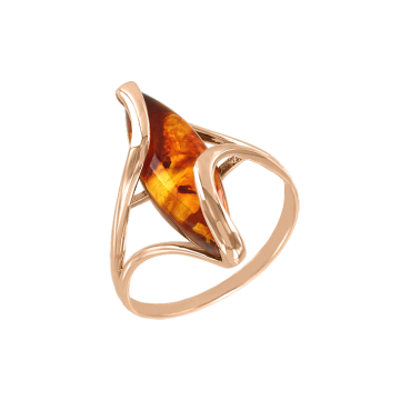 Lady´s ring in red gold of 585 assay value with natural baltic amber 