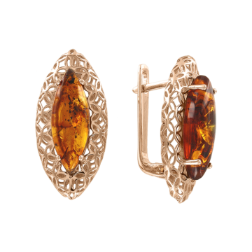 Earrings in red gold of 585 assay value with amber 