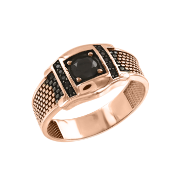 Man's ring in red gold of 585 assay value with zirconia 