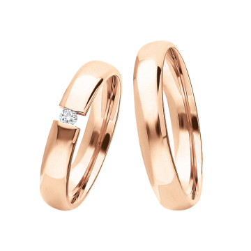 Wedding ring in red gold of 585 assay value with brilliant