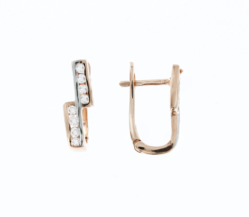 Infant earrings in red gold of 585 assay value (14ct) with zirconia 