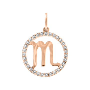 Pendant zodiac sign "Scorpio" in red gold with zirconia 