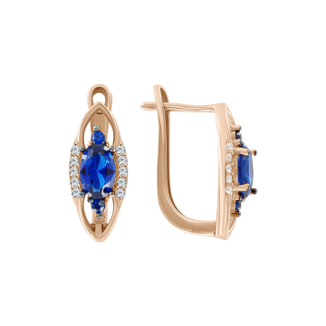 Earrings in red gold of 585 assay value with zirconia and sapphire 