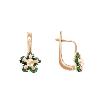 Infant earrings in red gold of 585 assay value (14ct) with zirconia 