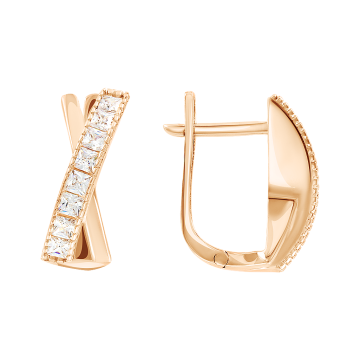 Earrings in red gold with cubic zirconia 