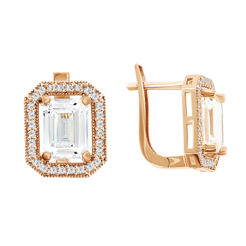 Earrings in red gold with cubic zirconia 