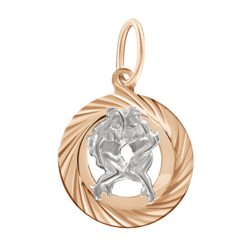 Pendant zodiac sign "Gemini" in red and white gold 