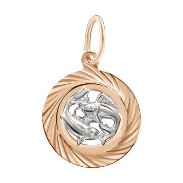 Pendant zodiac sign "Pisces" in red and white gold 