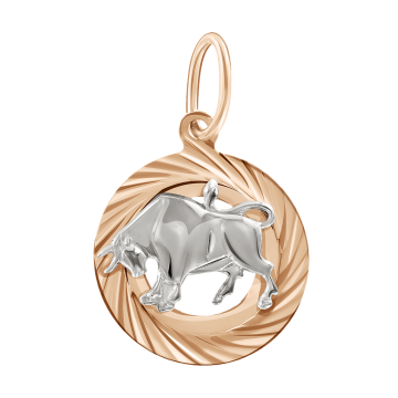 Pendant zodiac sign "Taurus" in red and white gold 