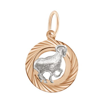 Pendant zodiac sign "Aries" in red and white gold 