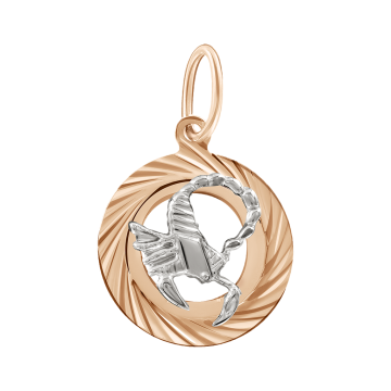 Pendant zodiac sign "Scorpio" in red and white gold 