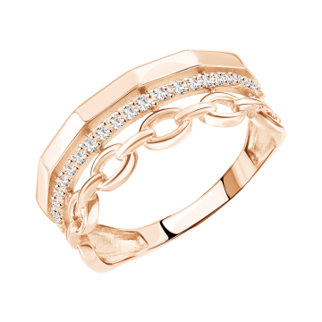 Lady´s ring in red gold of 585 assay value with zirconia 