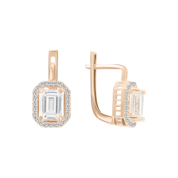 Earrings in red gold with cubic zirconia 