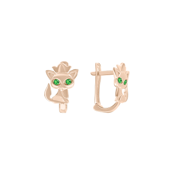 Infant earrings in red gold of 585 assay value (14ct) with zirconia 