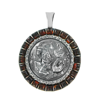Anhänger Sternzeichen "Steinbock" aus 925er Sterling Silber mit echtem Bernstein 