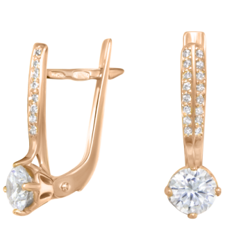 Earrings in red gold with cubic zirconia 