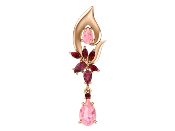 Pendant in red gold of 585 assay value with garnet, rose quartz 