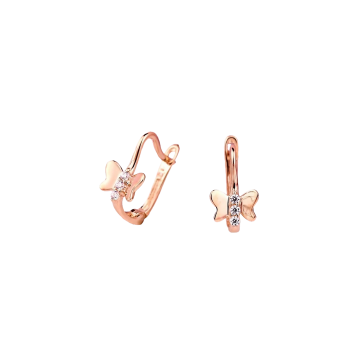 Infant earrings in red gold of 585 assay value (14ct) with zirconia 