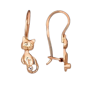 Infant earrings in red gold of 585 assay value (14ct) with zirconia 