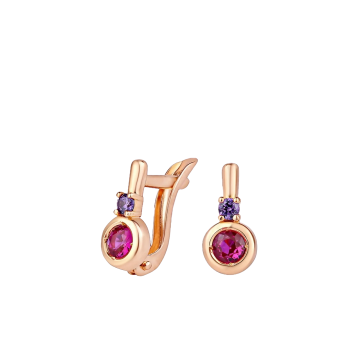 Infant earrings in red gold of 585 assay value (14ct) with zirconia 