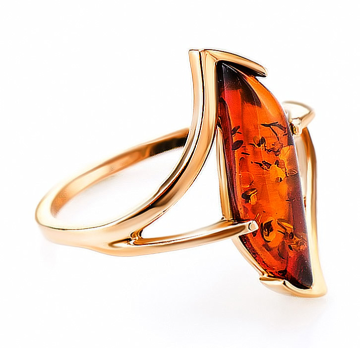 Vergoldete Damen-ring aus 925er Silber mit Bernstein 