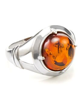 Man´s silver seal ring with amber 