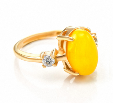 Vergoldete Damen-ring aus 925er Silber mit Bernstein 18,5 mm