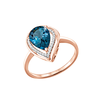 Lady´s ring in red gold of 585 assay value with London topaz, zirconia 18,0 mm