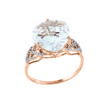 Damenring aus Rotgold 585° mit Bergkristall und Zirkonia 