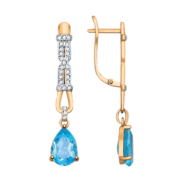 Ohrringe aus Gelbgold 585° mit blau Topas, Zirkonia 