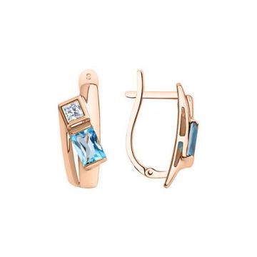 Earrings in red gold of 585 assay value with blue topaz, zirconia 
