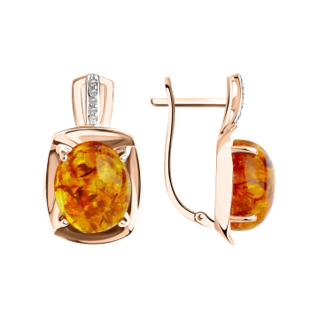 Earrings in red gold of 585 assay value with amber and zircinia 