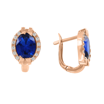Earrings in red gold of 585 assay value with zirconia and sapphire 